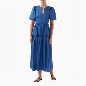 •Bird & Knoll •Mira Tiered Midi Dress •Color: Blue •Worn Once •Size: Small